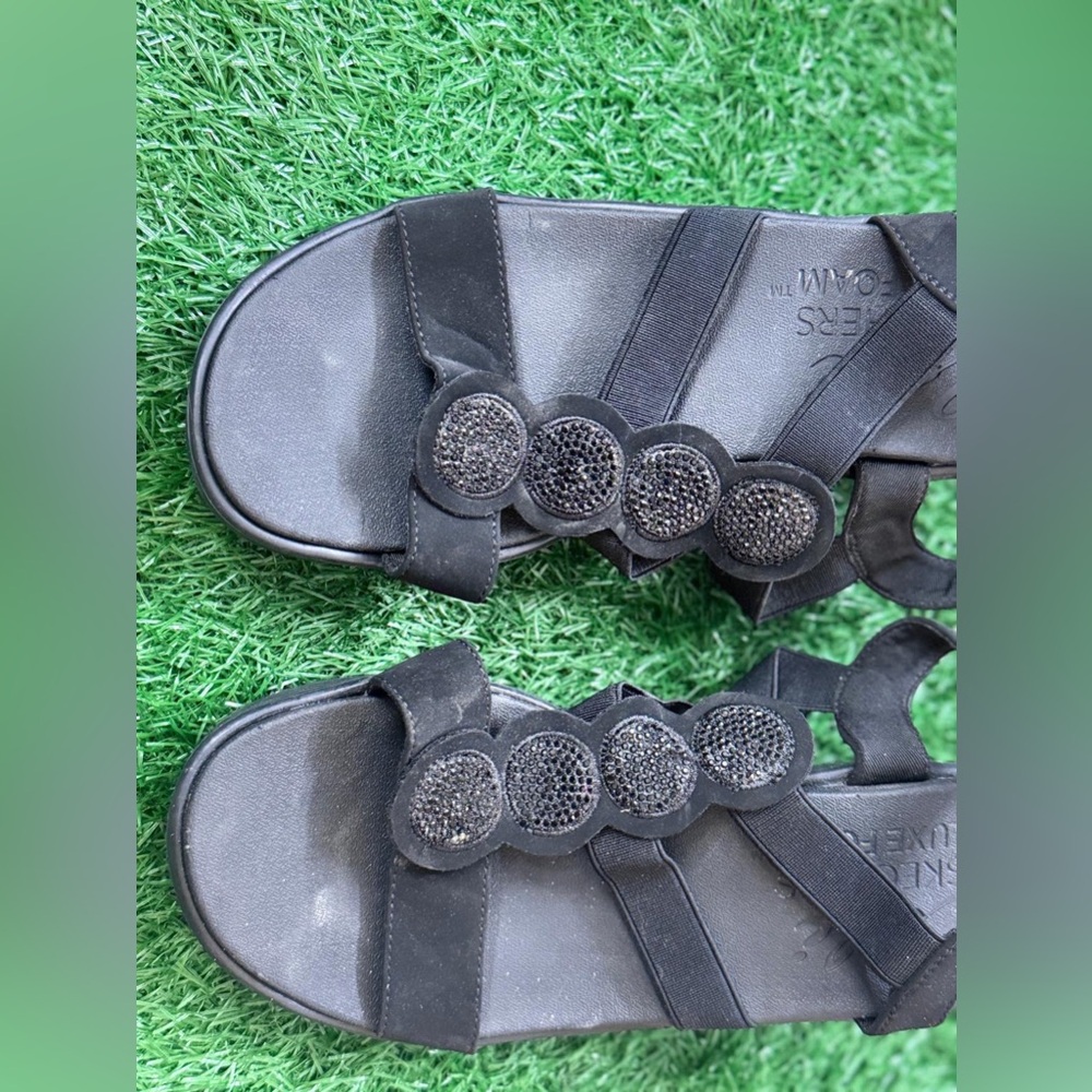 Skechers Women's‎ Black Wedge Sandals Size 9 - Picture 6 of 7